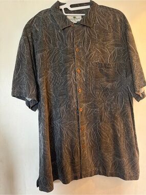 Island Shores 100% Silk Hawaiian Button Up Shirt Men’s XL Tropical Leaf Print